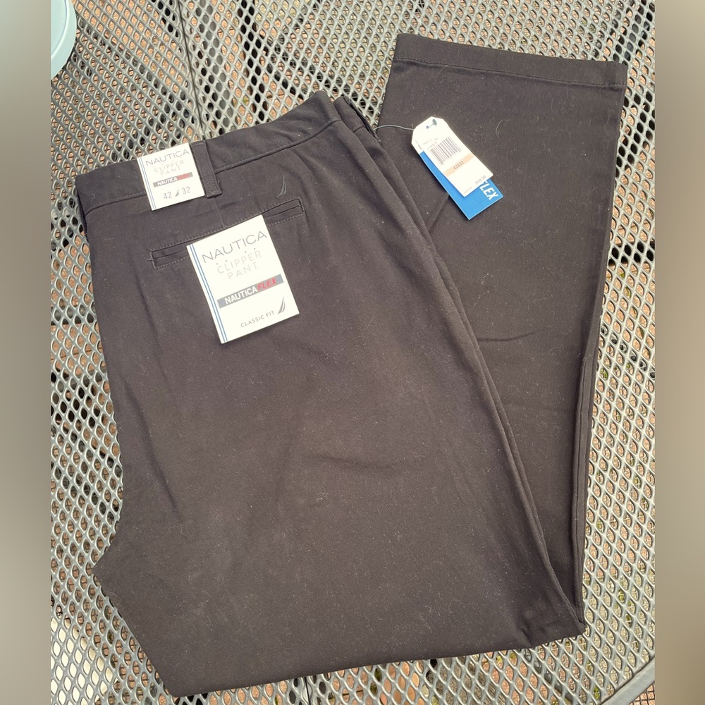 NWT Men’s Nautica Clipper Pant Classic Fit-Black-42 x 32